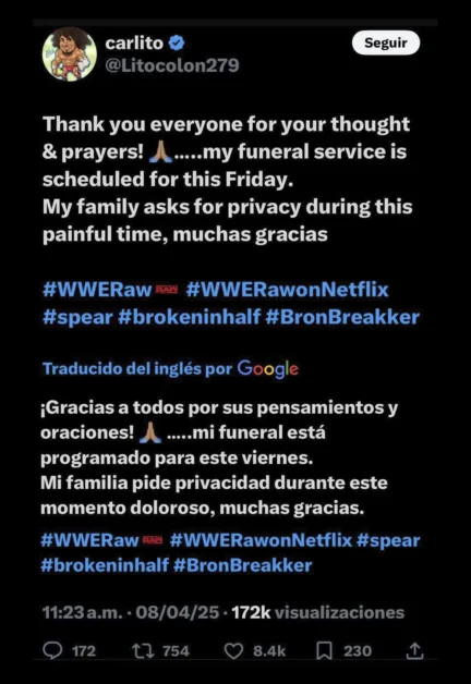 reacción de carlito a bron breakker